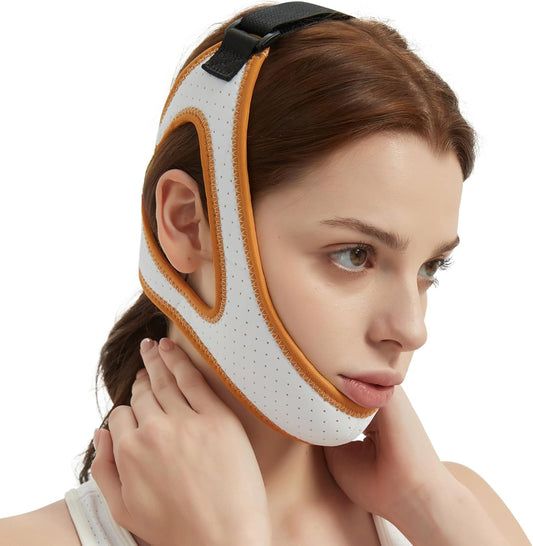 Chin Strap for CPAP User - Adjustable Snore Stopping Device Face Mask Bandage Keeping Mouth Closed - Better Night's Sleep No Dry Mouth Nasal Breathing for Women and Men (Orange)