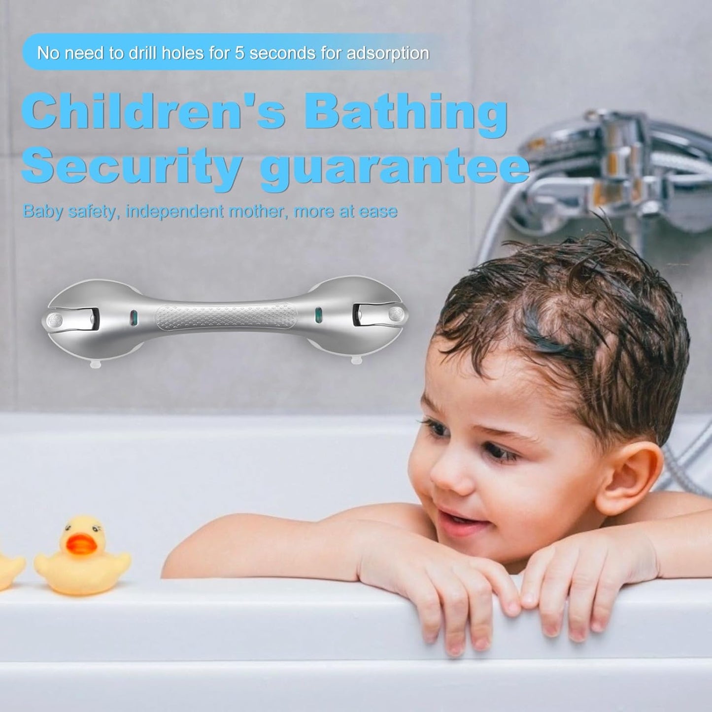 Suction Grab Bars for Bathtubs and Showers, Heavy Duty Shower Handle Removable Shower Handrails for Kids, Bathroom Safety Grip Waterproof(Silver)