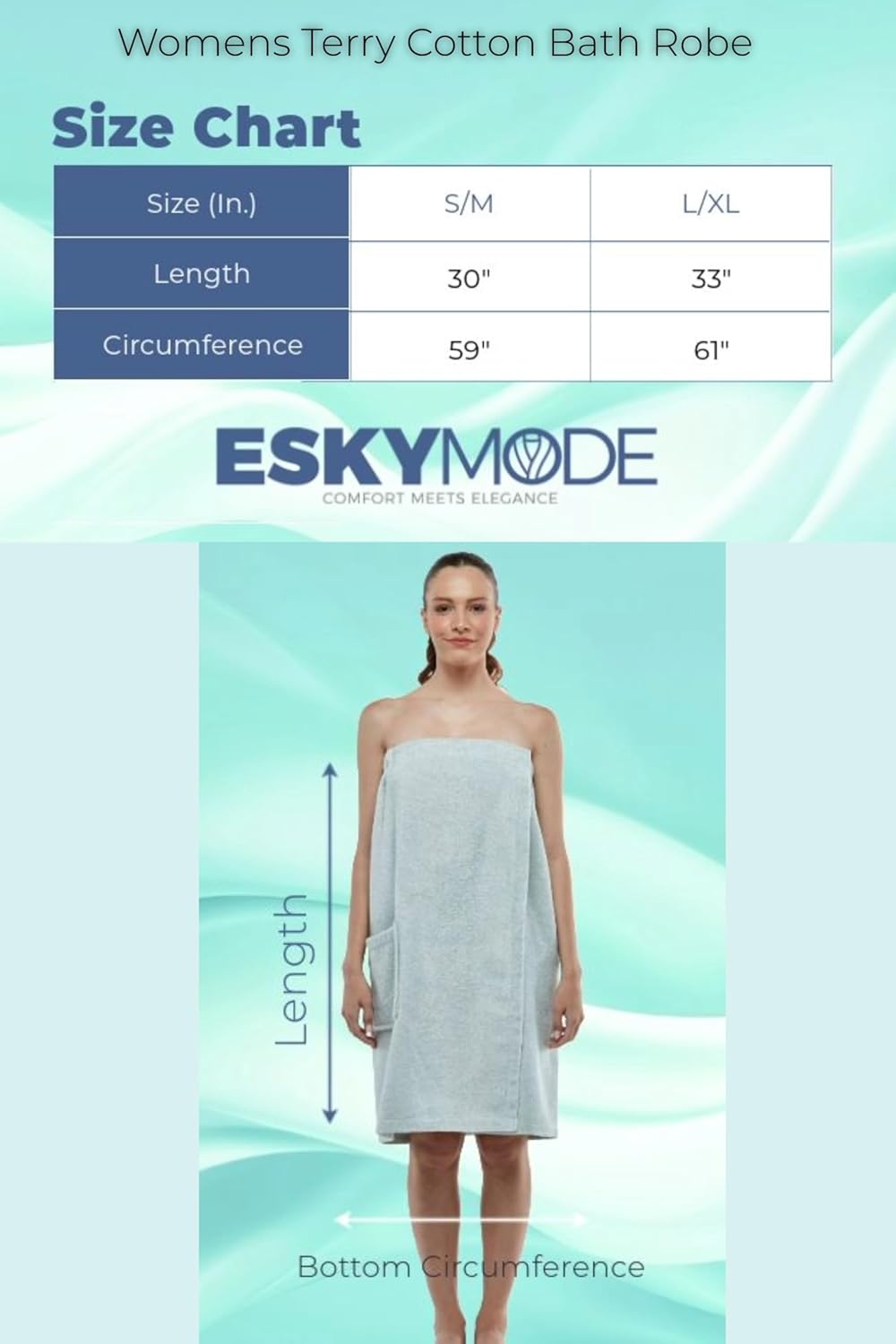 ESKYMODE Womens Terry Cotton Bath Robe Wrap, Women's Spa Shower Towel Bathrobe