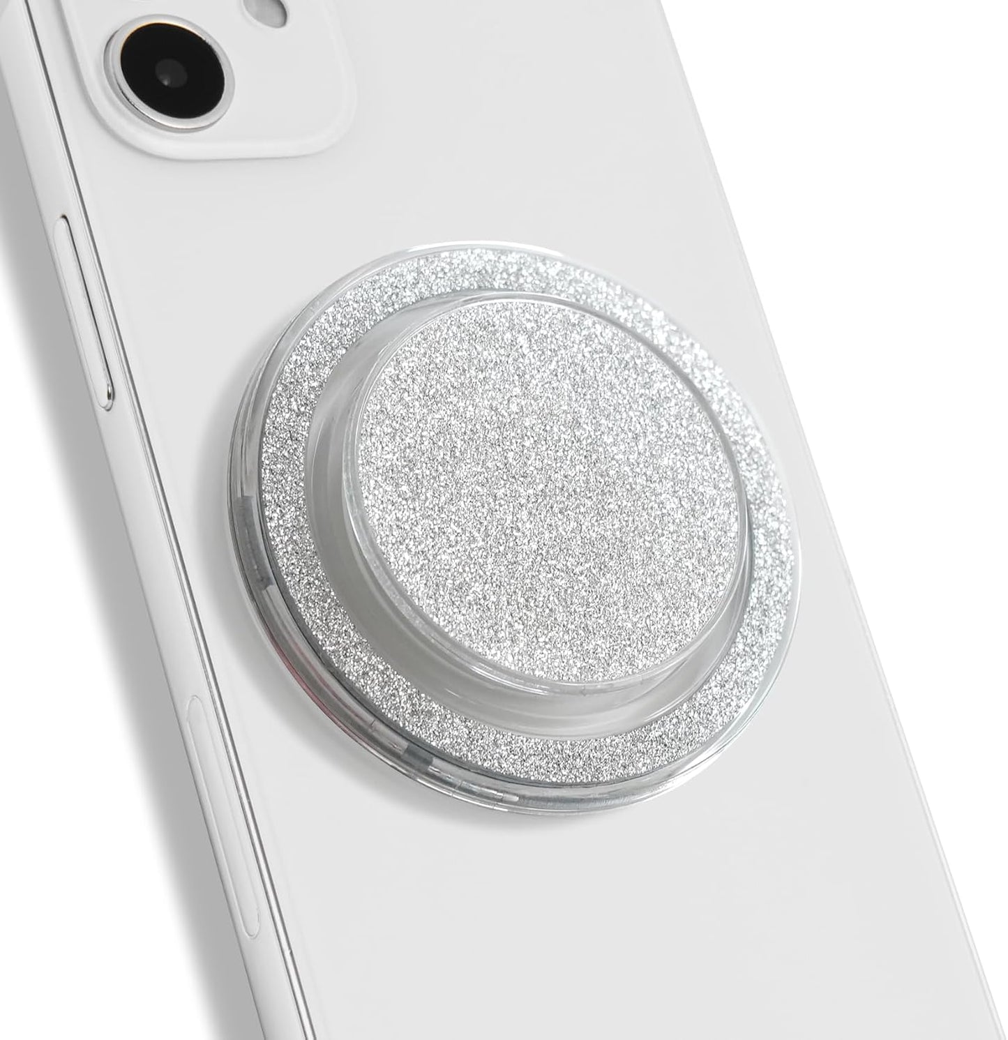 Bling Bling Glitter Phone Grip & Stand - Elegant Magsafe Compatible Phone Holder for Secure Grip and Hands-Free Viewing (Silver)