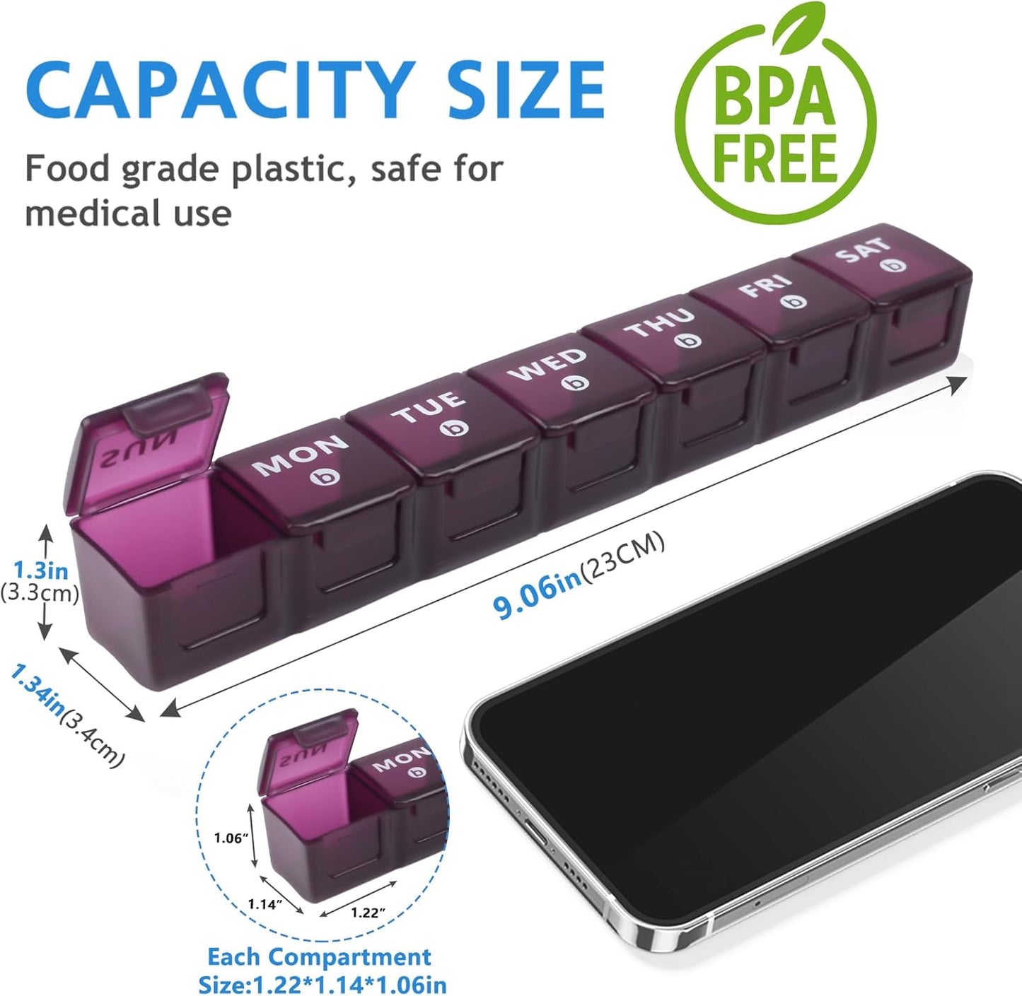 2-Pack Weekly Large Pill Organizer for Travel, 7 Day Pill Boxes and Organizer, Big Compartments Pill Case AM PM,14 Day XL Medication Organizer Dispenser for Fish Oils, Vitamin Holder Supplement