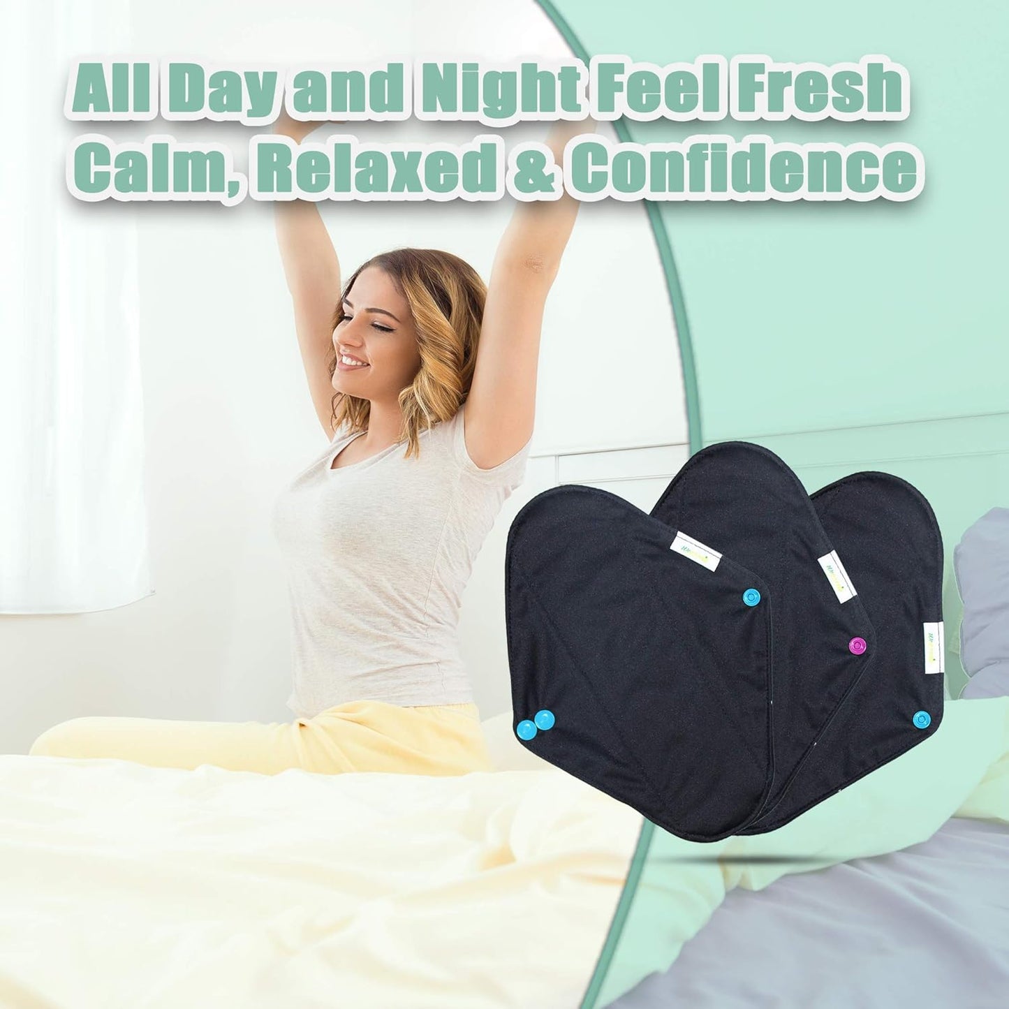 wegreeco Charcoal Reusable Menstrual Pads - Reusable Sanitary Pads | Reusable Panty Liners | Soft Cloth Menstrual Pad- 6 Pack with 1 Cloth Mini Wet Bag (Large, Black)