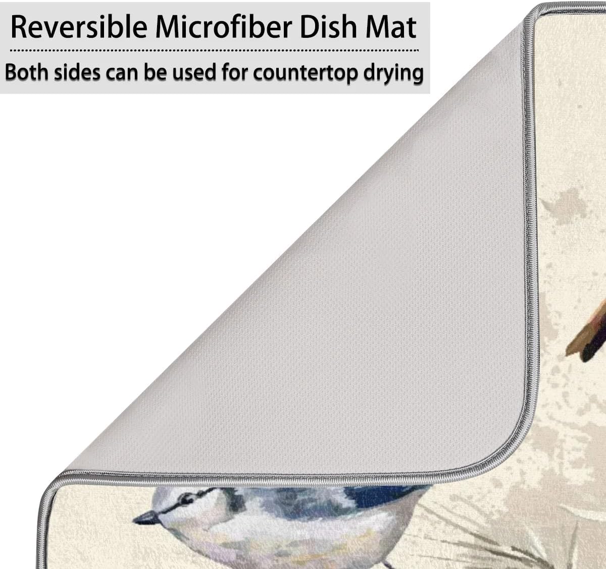 Hexteria Vintage Birds Dish Drying Mat for Kitchen Counter, Absorbent Reversible Microfiber Dish Drying Pad Kitchen Drying Mat for Home Decor, 18 x 24 inch