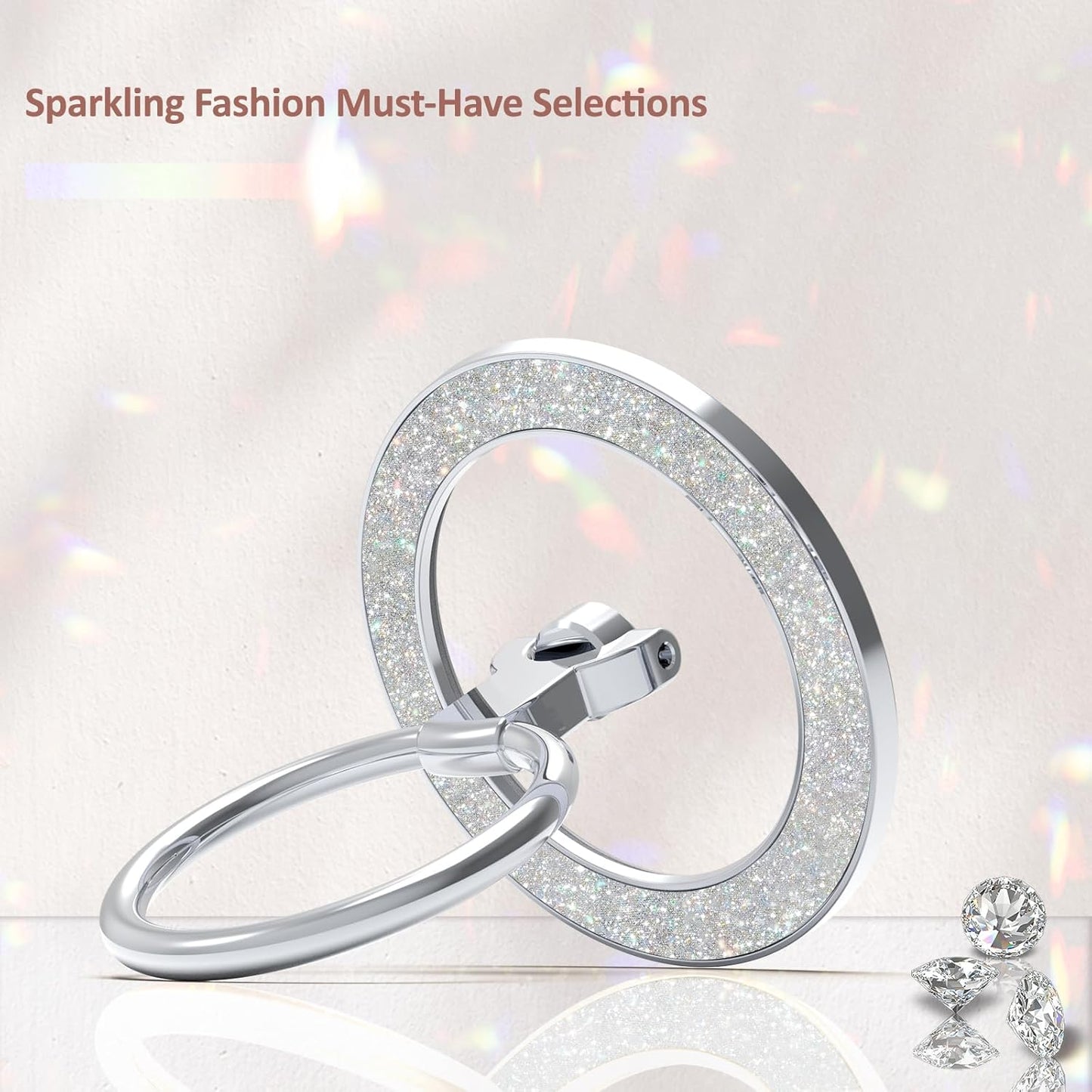 for MagSafe Phone Grip Stand, Magnetic Phone Ring Holder for MagSafe, Magnetic Ring Holder for iPhone. (Glitter Silver)