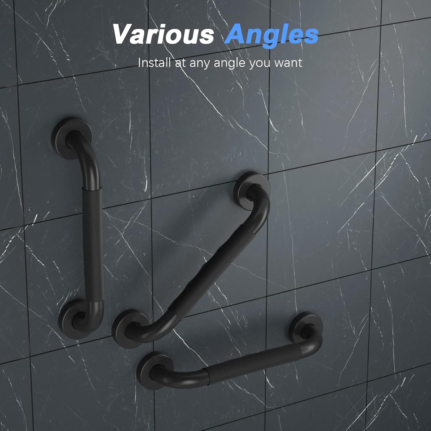 2 Pack 12 Inch Anti-Slip Shower Grab Bars w/Rubber Grip, iMomwee Stainless Steel Bathroom Wall Mount Matte Black Grab Bar Handle, Safety Balance Handrail, Handicap Elderly Senior Assist Bath Handle