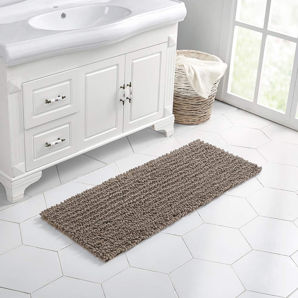Walensee Bathroom Rug Non Slip Bath Mat (44x24 Inch Taupe) Water Absorbent Super Soft Shaggy Chenille Machine Washable Dry Extra Thick Perfect Absorbant Best Large Plush Carpet for Shower Floor
