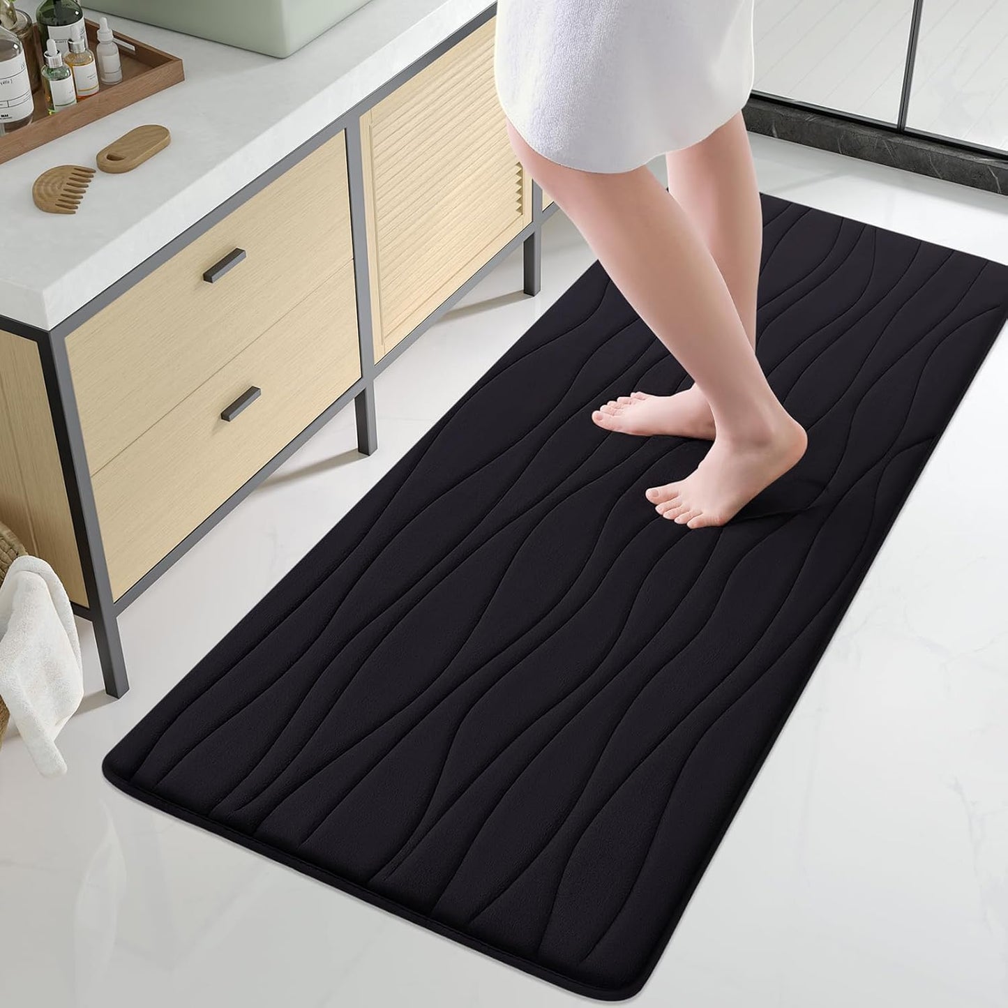 Buganda Memory Foam Bathroom Rug Mat 44x24, Extra Soft and Absorbent Bath Mats, Non-Slip and Machine Washable Bath Rugs for Bathroom Floor,Tub and Shower, Black