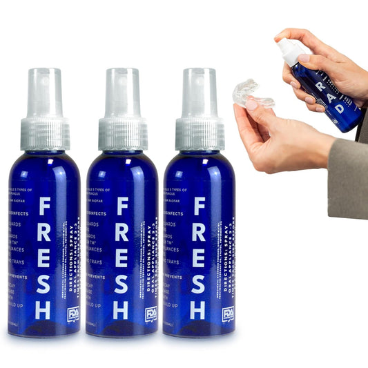 RAD FRESH - Natural Mouth Guard Cleaner with Food-Grade Hydrogen Peroxide, Easy-to-Use, No-Rinse-Formula Retainers Cleaner for All Oral Devices Like Aligners, Dentures & More, 3 Pack, 3.4 oz