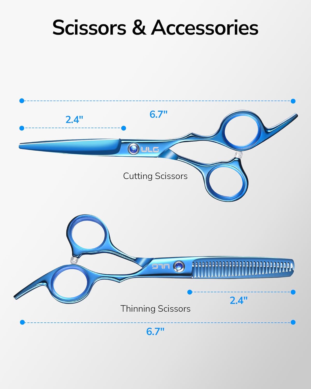 ULG Hair Cutting Scissors Thinning Shears Kit Professional Barber Hairdressing Texturizing Salon Razor Edge Scissor Japanese Stainless Steel 6.5 inch Blue