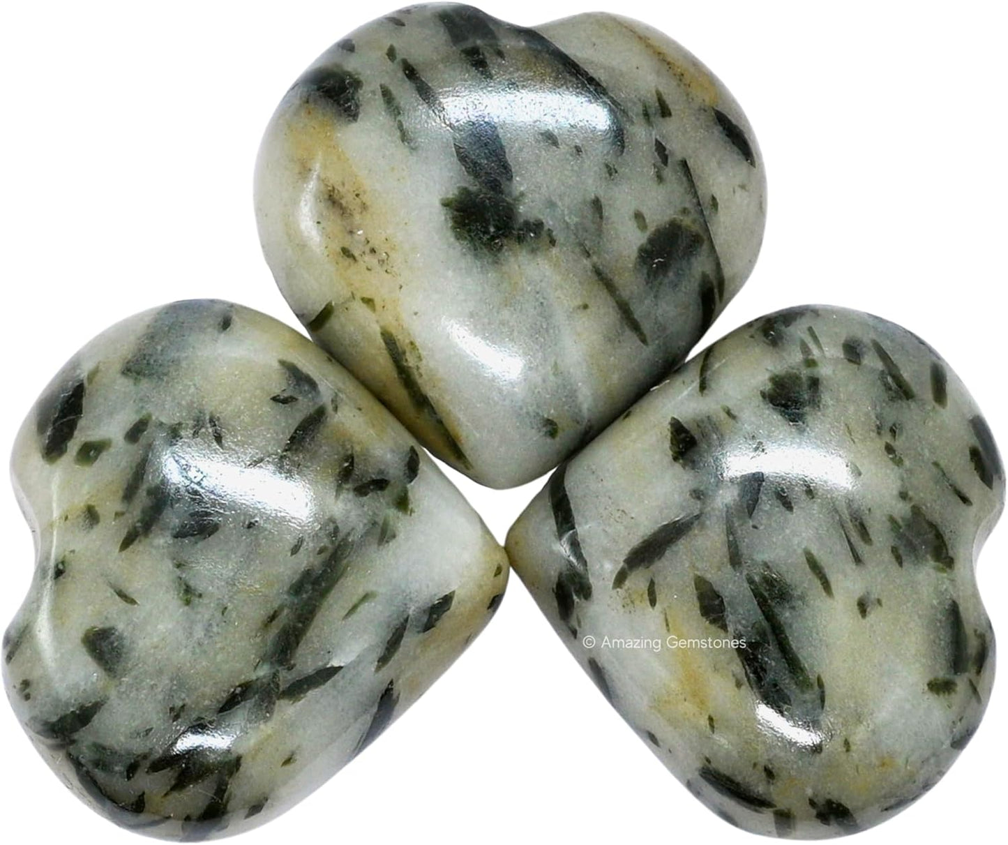 Amazing Gemstone Green Tourmaline in Quartz Crystal Heart Palm Stone - Pocket Massage Worry Stone for Natural Body Chakra Balancing, Reiki Healing and Crystal Grid