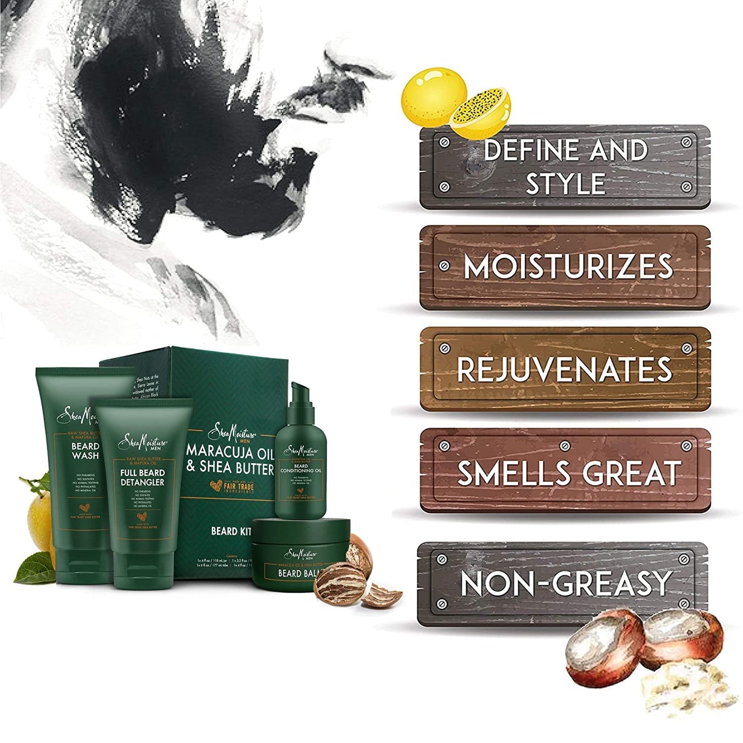 SheaMoisture Beard-Care Kit for Men, Includes Wash, Balm, Oil, Conditioner, Natural Shea Butter & Maracuja Oil, Great Gift