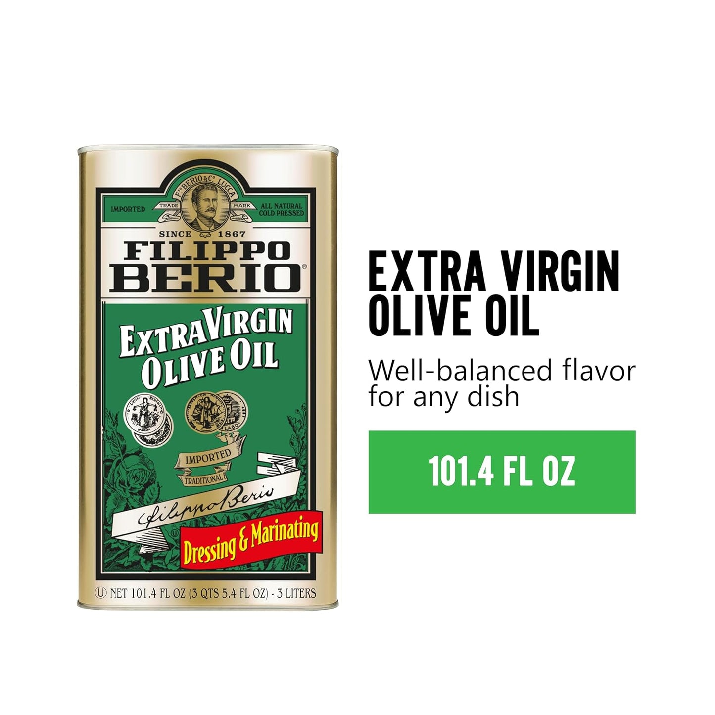 Filippo Berio Cold Pressed Extra Virgin Olive Oil, 101.4 Ounce Tin