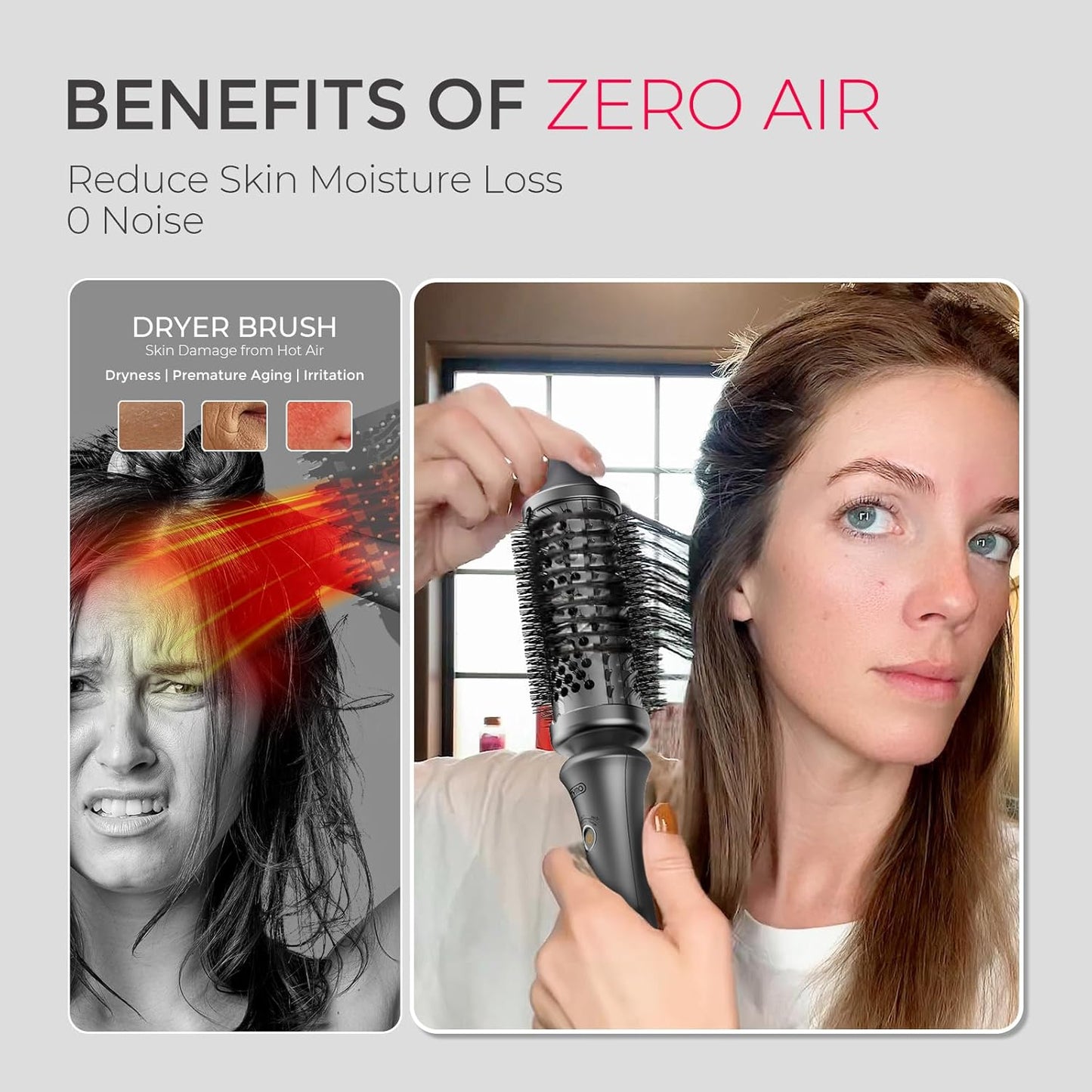 TYMO Thermal Brush Curling Brush - STYLUX 1.7 Inch Blowout Volumizer with Flexi-Fit for Hair Straightening, Heated Round Styler Tool, Hair Straightener and Curler 2 in 1, Dual Voltage, Metallic Gray