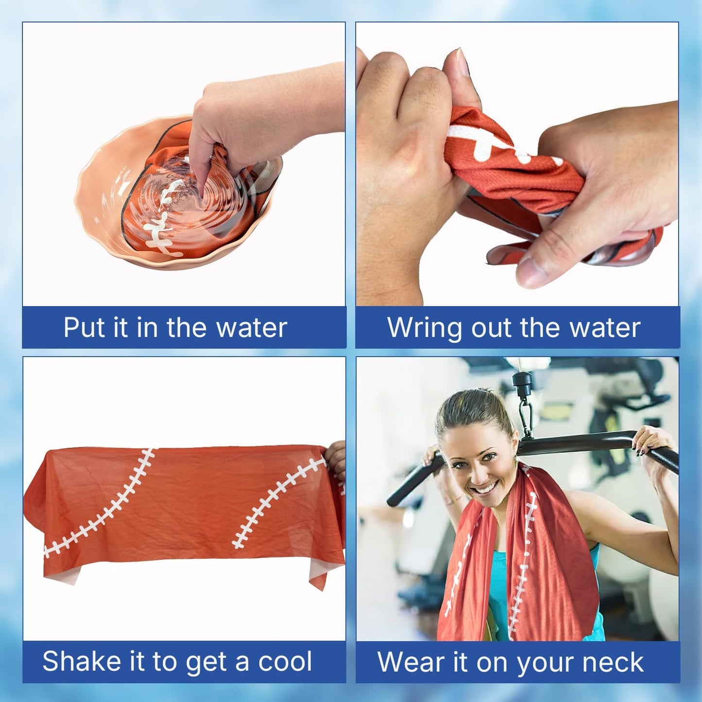 OPSO Softball Cooling Towel Set, 40 x 12 inches, 12 Pack, Microfiber Sports Towels for Baseball, Soccer, Golf LCE Towel Microfiber Sports Towels for Player (Football 2)