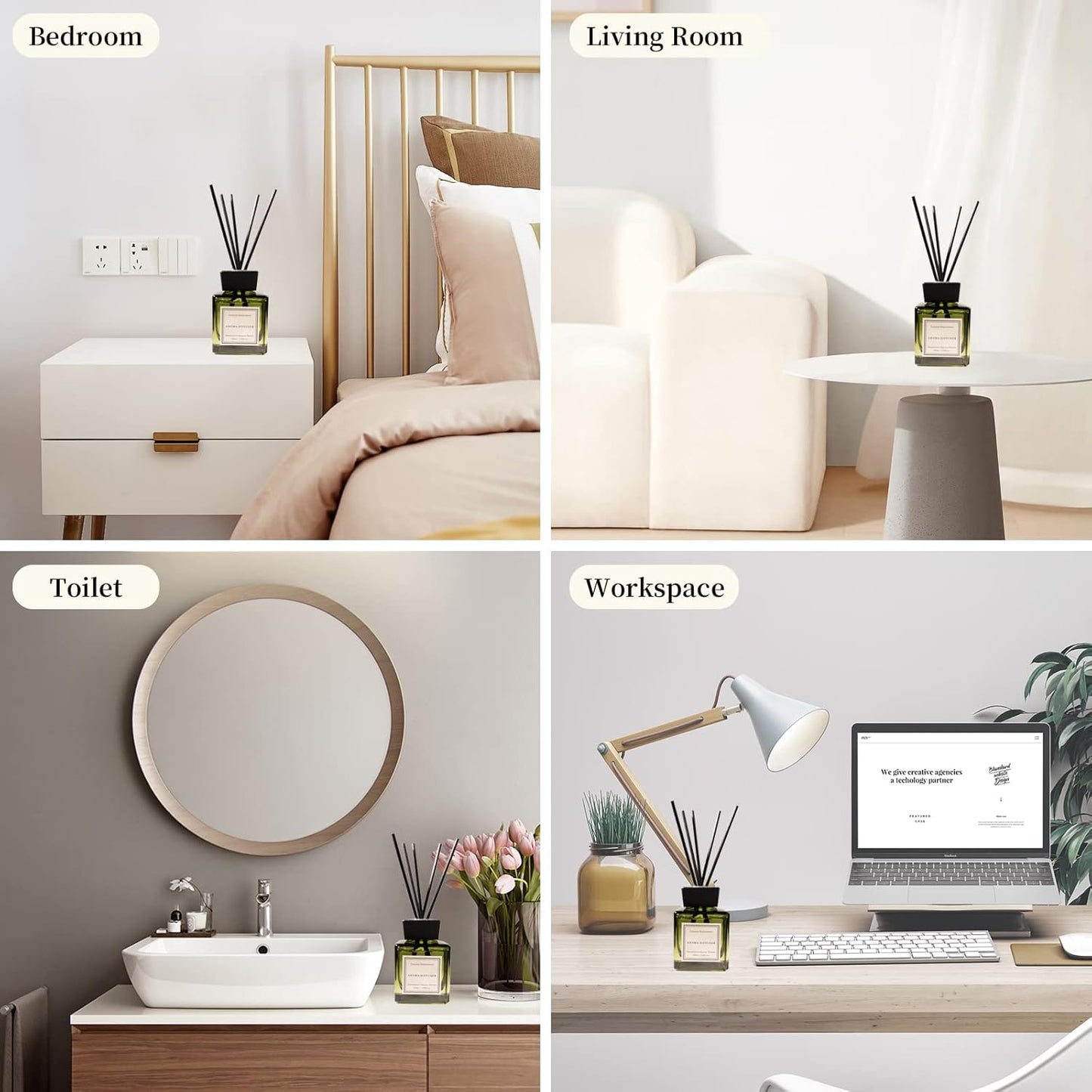 Oud & Bergamot Reed Diffuser Long-Lasting Fragrance Air Freshener Diffuser Hotel Collection Diffuser Oil 7.04 oz - Green