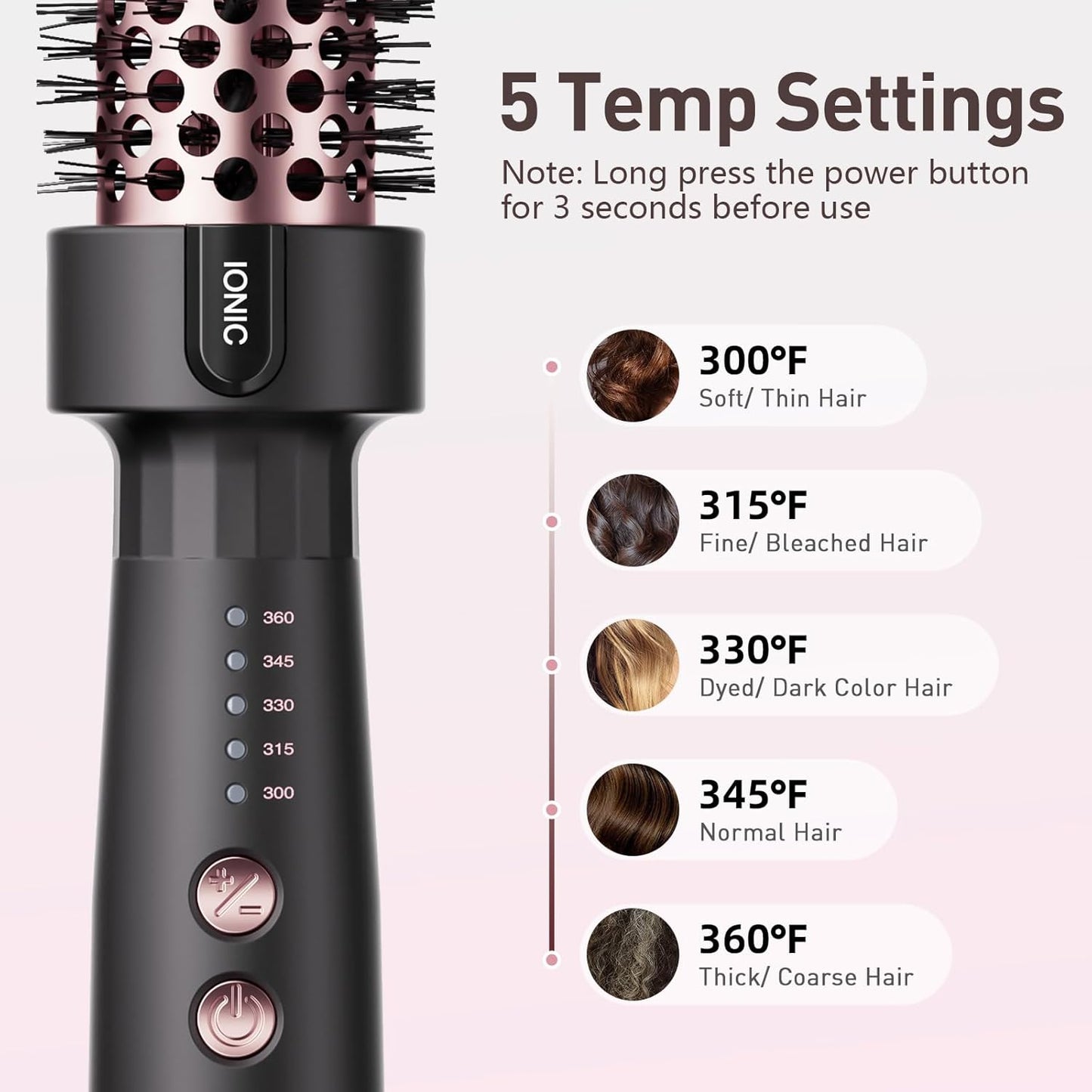 Thermal Brush 1.25 Inch with 5 Temp Settings, Universal Voltage Hot Hair Curling Iron, Ceramic Tourmaline Ionic Thermal Round Curling Brush Suitable for Medium and Long Hair, Rose Gold