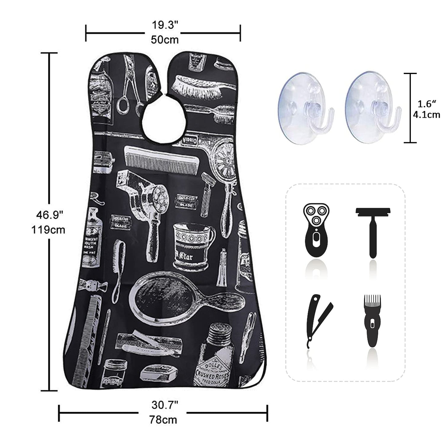 Beard Bib Apron, Beard Trimming Catcher Bib for Men Shaving and Hair Clippings, Waterproof Non-Stick Hair Catcher Grooming Cloth with 2 Suction Cups