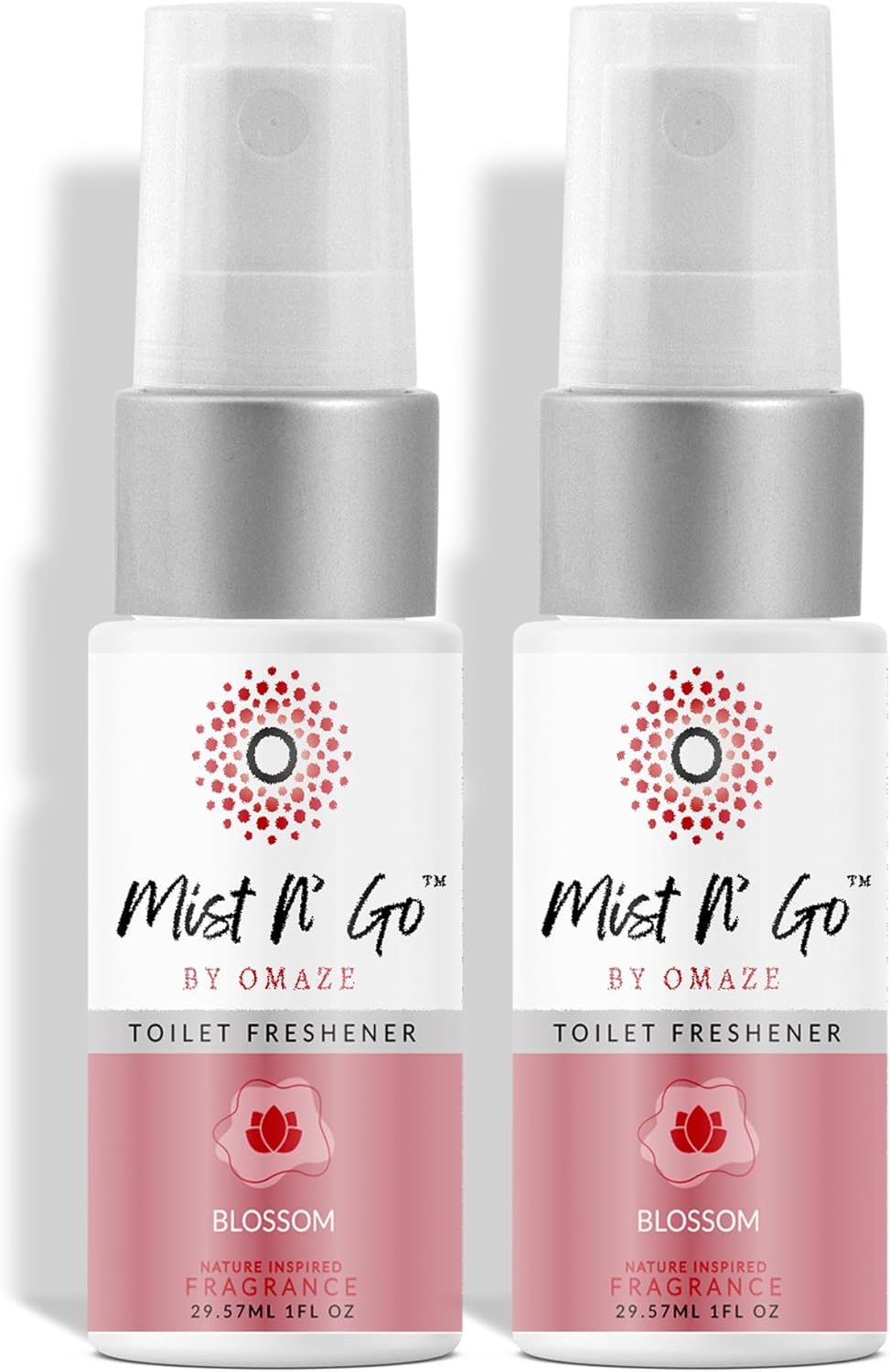Mist N’ Go by Omaze Travel Bathroom Spray for Toilet Spray Odor Eliminator - Travel Toilet Spray for Bathroom Air Freshener Spray for Bathroom Deodorizer - Blossom Travel Size (1oz x2)