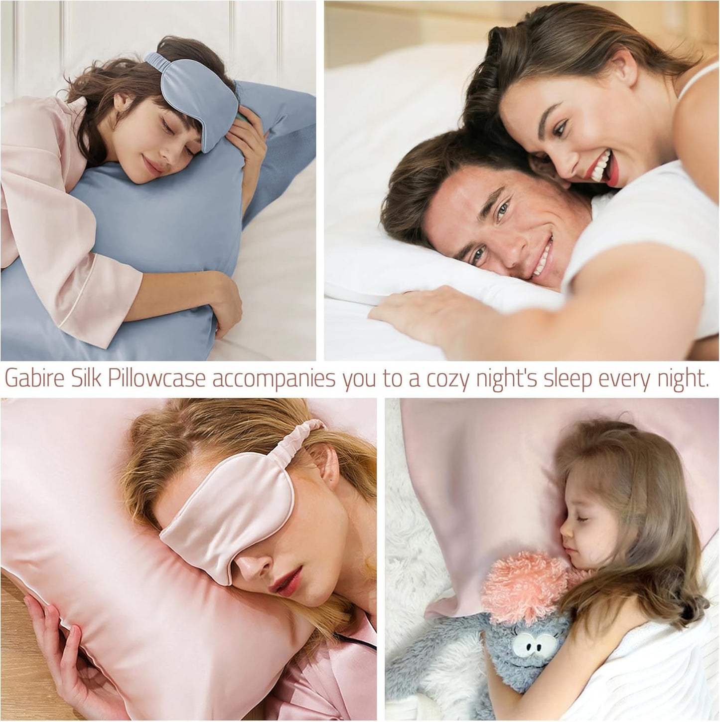 Mulberry Silk Pillow Cases Set of 2, Both Sides Real Silk Pillow Cover for Hair and Skin Prevent Acne Pillowcase Organic Silk Pillowcase 2 Pack with Hidden Zipper, Champagne, Queen (20"×30")