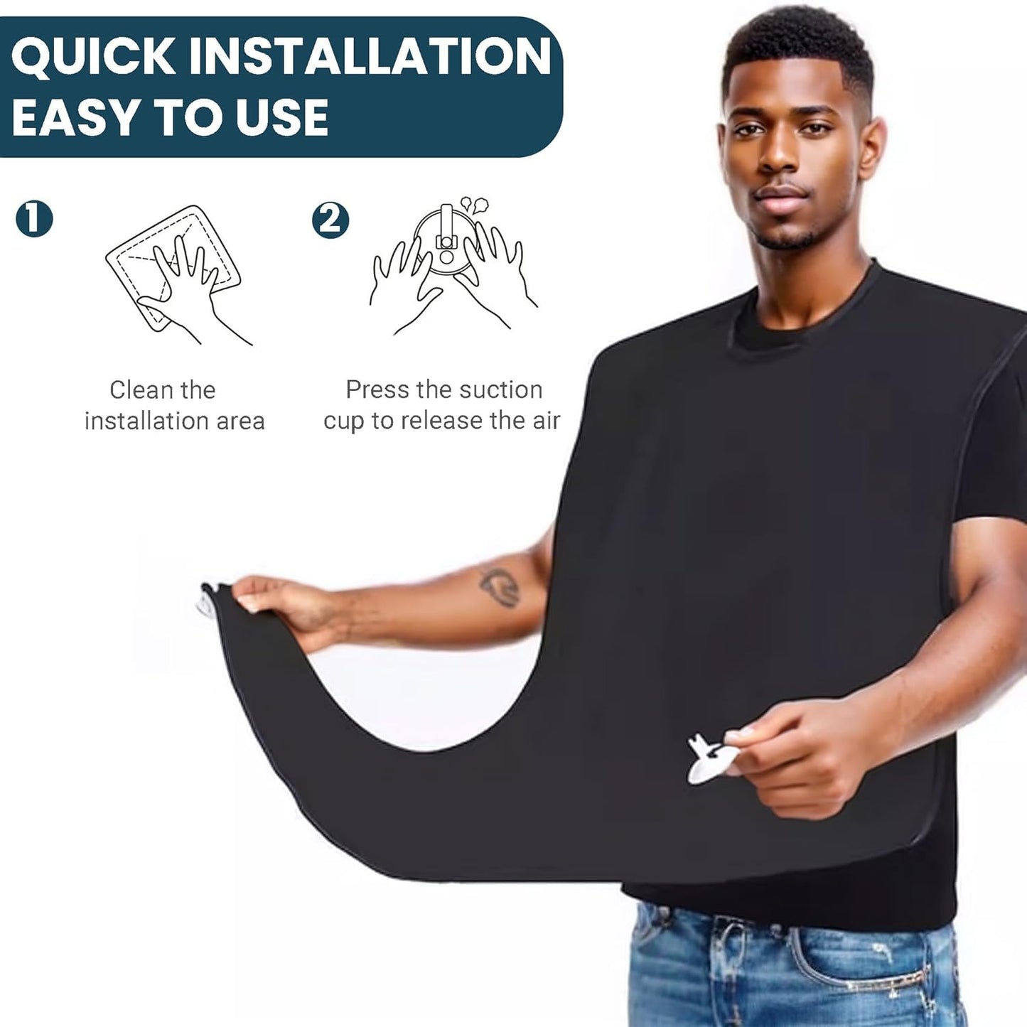 Beard Shaving Bib Apron Mens Beard Hair Catcher for Shaving and Trimming, Non-Stick Beard Shave Cape, Grooming Accessories Tools & Gifts for Husband or Dad (Black)