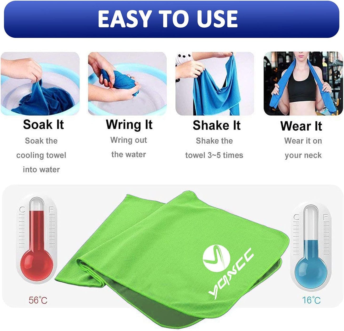 YQXCC 4 Pack Cooling Towels | 40"x12" | Cool for Neck and Face | Microfiber Soft Breathable Chilly | for Yoga, Sport, Golf, Gym, Camping, Running & More Activities