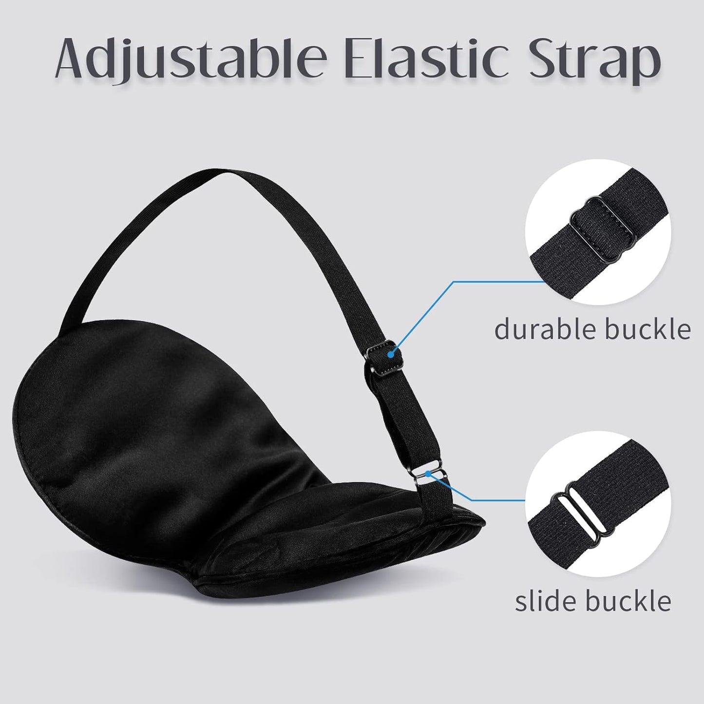 LULUSILK Mulberry Silk Sleep Eye Mask Blindfold with Adjustable Strap, Soft Eye Cover for Women Men Night Sleeping, Travel, Nap(Black)