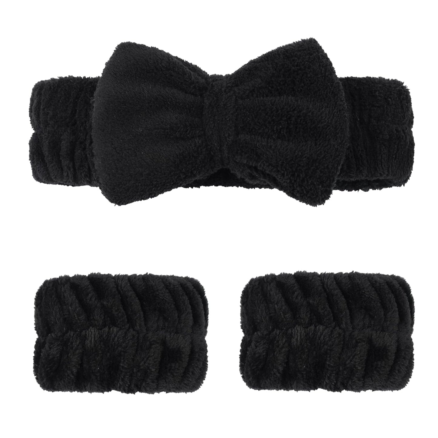 Ayesha Spa Headband and Wristband Set for Skincare Washing Face,Makeup Headband Wrist Cuffs for Preppy Skincare Women Girl(Black set)
