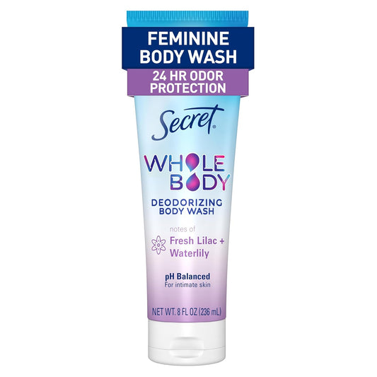 Secret Feminine Wash, 24 HR Deodorizing Feminine Body Wash for Women, Removes 6x Causes of Odor, PH Balanced, Safe to Use Everywhere, Lilac & Waterlily Scent, 8.0 oz