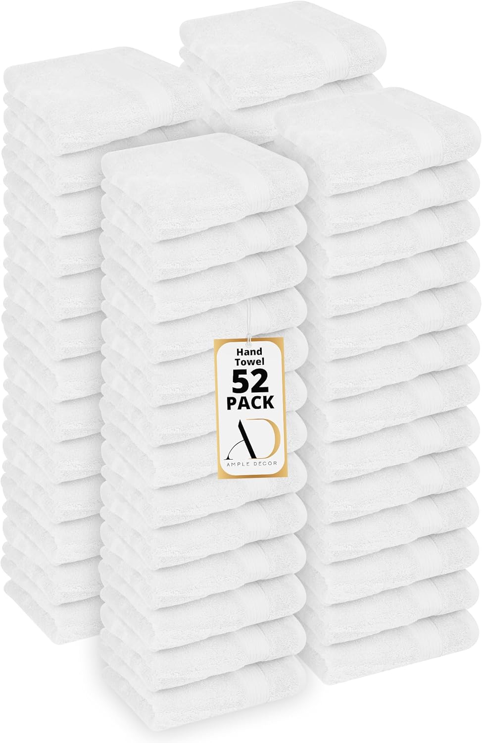 Ample Decor Hand Towel 18 X 28 Inch Pack of 52 600 GSM 100% Cotton,Soft Absorbent Thick Durable Premium Quality, for Hotel, Bathroom, Spa, Daily Use, Gym - White