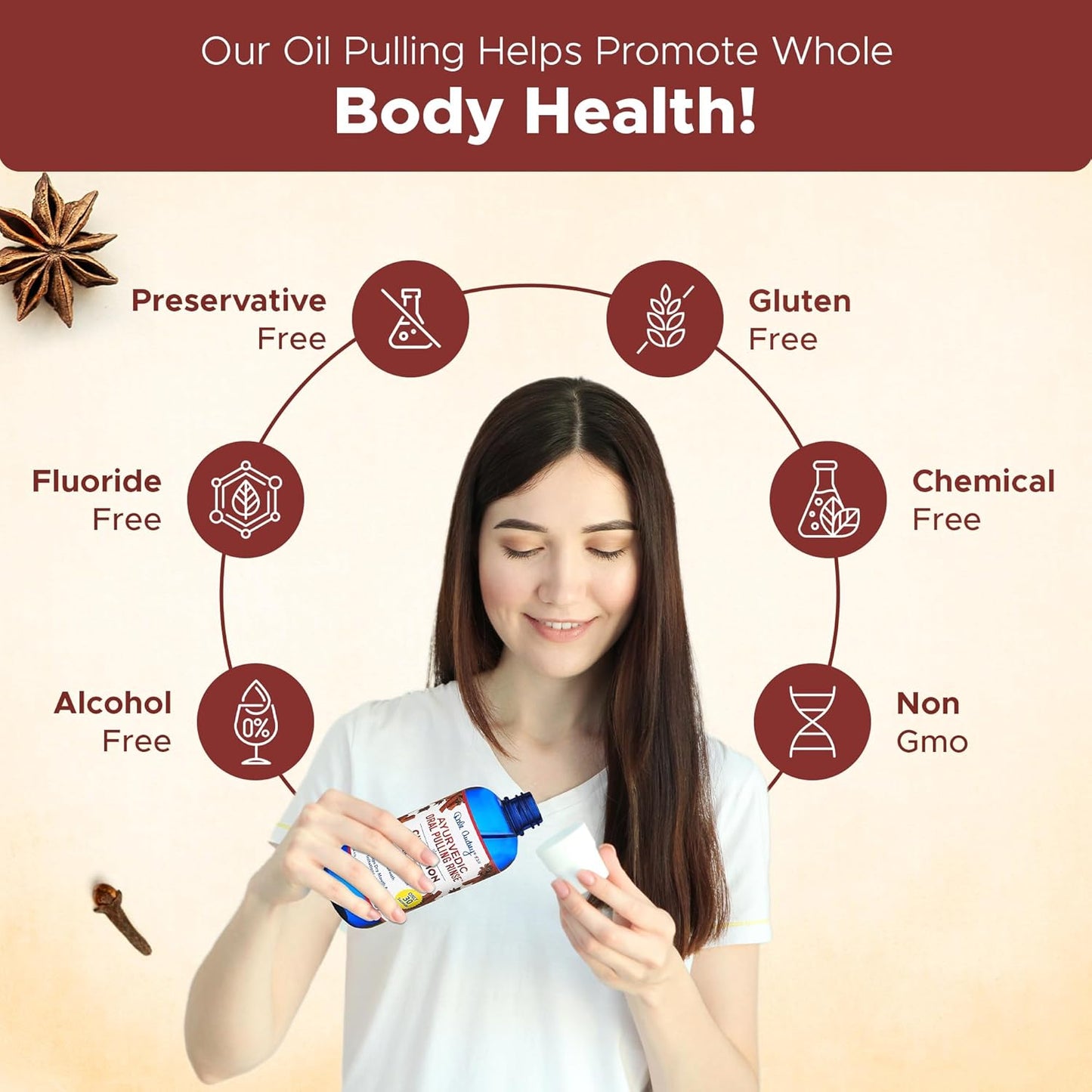 Oil Pulling for Teeth and Gums | Made in USA Cinnamon Flavored Organic Sesame | Ayurvedic Oil Pulling Rinse to Whiten Your Teeth & Freshen Your Breath | Alcohol Free Fresh Breath Mouthwash-8 FL Oz