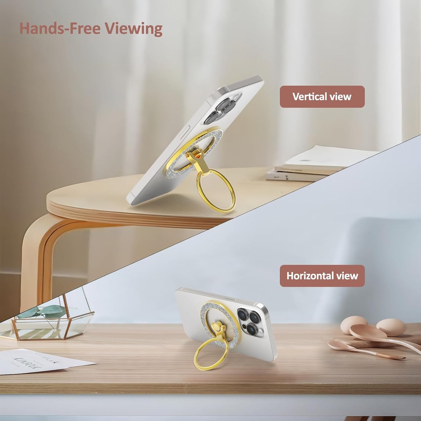 for MagSafe Phone Grip Stand, Magnetic Phone Ring Holder for MagSafe, Magnetic Ring Holder for iPhone. (Glitter Gold)