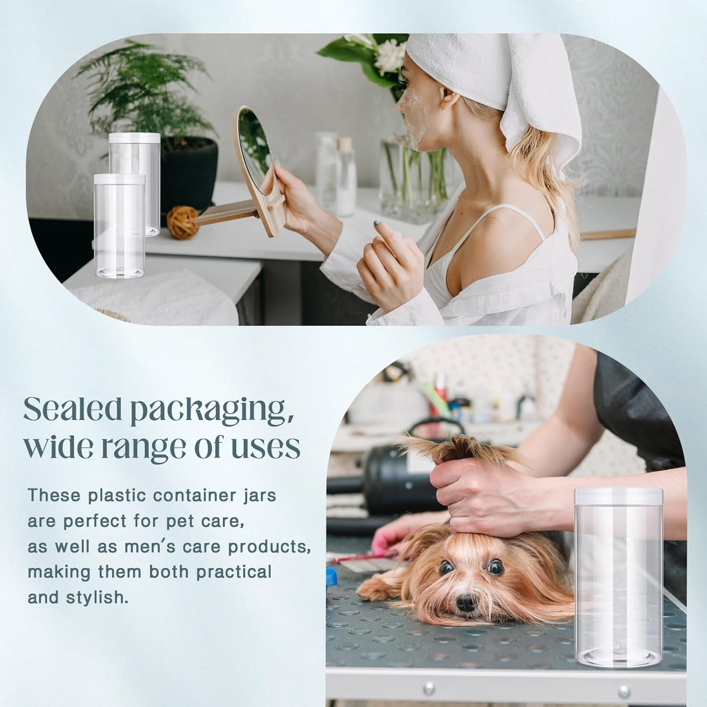 SATINIOR 12 Pack 32 oz Plastic Container Jars with Lids Round Clear Travel Cosmetic Container Slime Jars for Toiletries, Lotion, Cream, Ointments, Makeup, Rhinestone, Samples, Kitchen Storage(Clear)