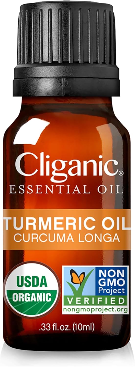 Cliganic Organic Turmeric Essential Oil, 100% Pure Natural for Aromatherapy | Non-GMO Verified (Packaging May Vary)