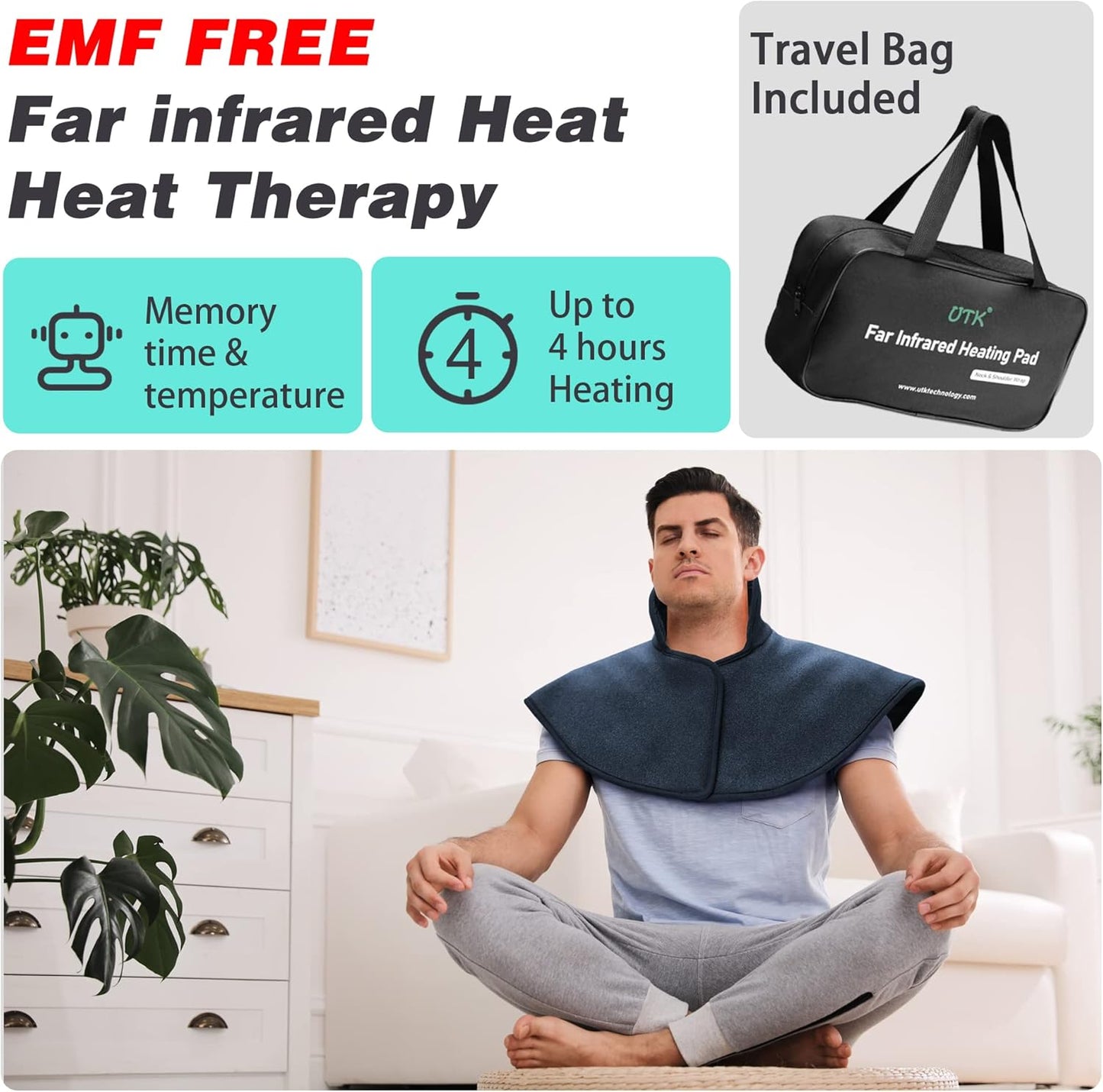 UTK Heating Pad for Neck and Shoulders,Natural Jade Tourmaline,Upgrade Size to Cover More Areas of Neck,Shoulder,Shoulder Blade and Back(23''x 24'')|Gift for Dad