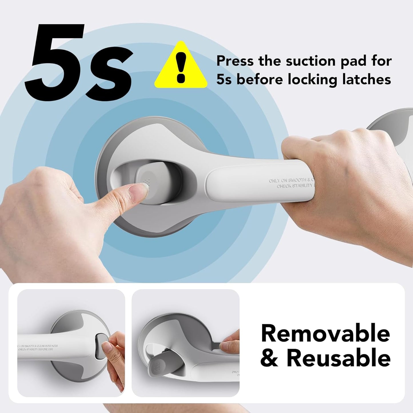 2 Pack 16 Inch Grab Bars for Bathtubs and Showers for Seniors, Heavy Duty Shower Handle for Elderly, Suction Cup Removable Handrails Handicap Bath Grip Bathroom Safety Grips (Gray