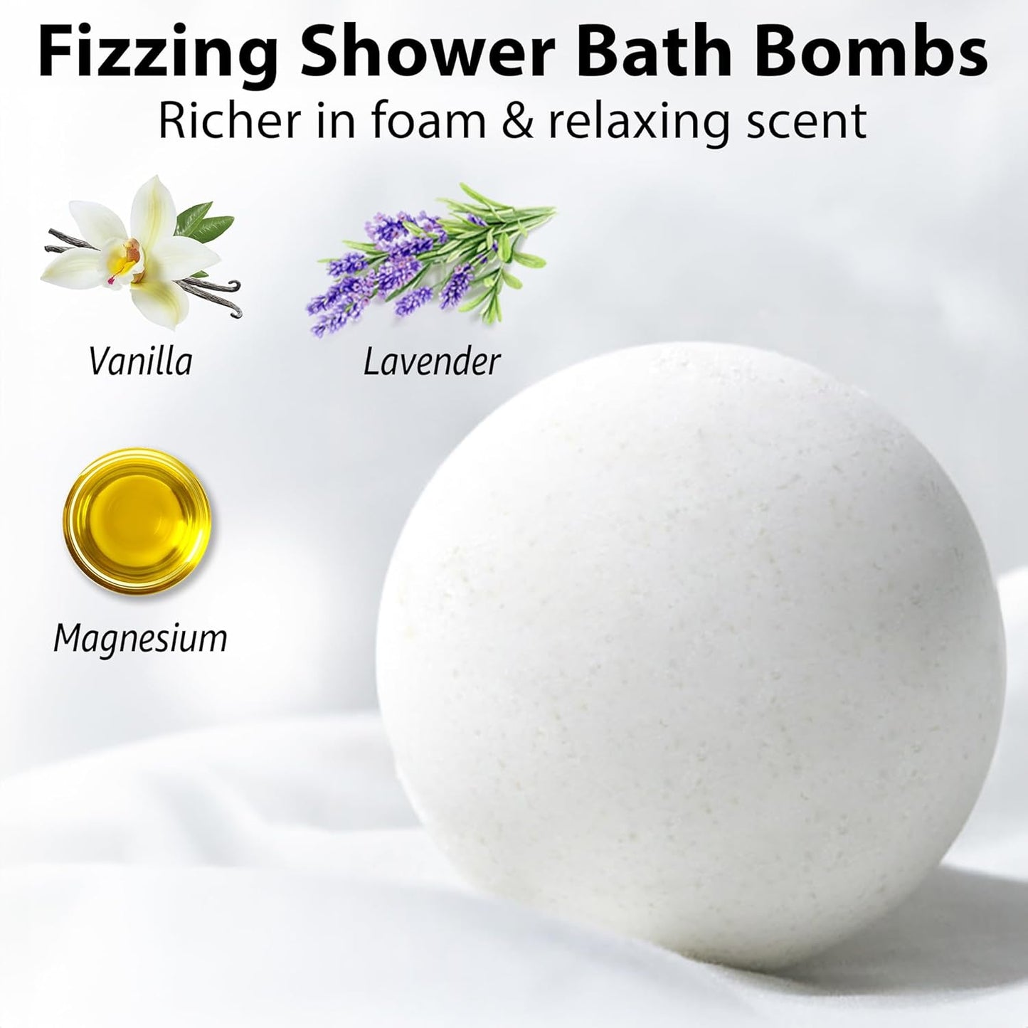 Magnesium Lavender Vanilla Luxury Fizzing Bath Bomb Sensitive Skin Formula for Relaxation Bath Moisturizing Shea Butter Stress Relief Gift for Women