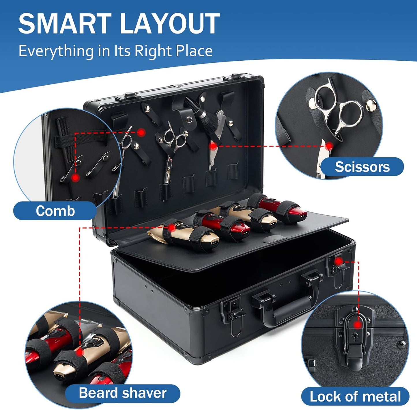 MoyRetty Professional Barber Case Portable Aluminum Organizer for Hair Stylists & Pet Groomers Hairdresser Tool Metal Buckle Box Organizer Traveling Suitcase (Simple)