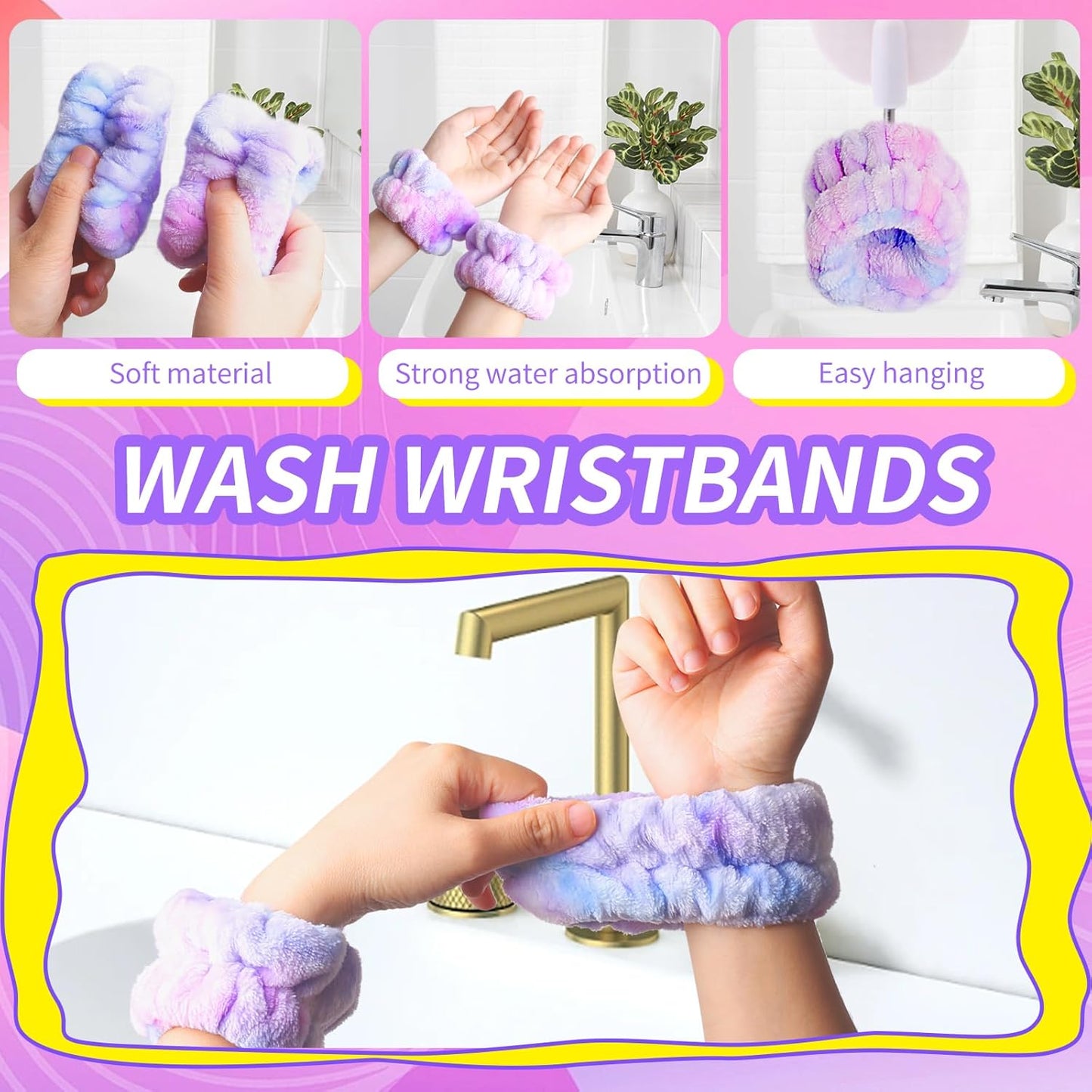 WSYUB Spa Headband and Wristband Set with Hair Scrunchies, Face Wash Headbands, Makeup Skincare Headband Wrist Bands for Washing Face