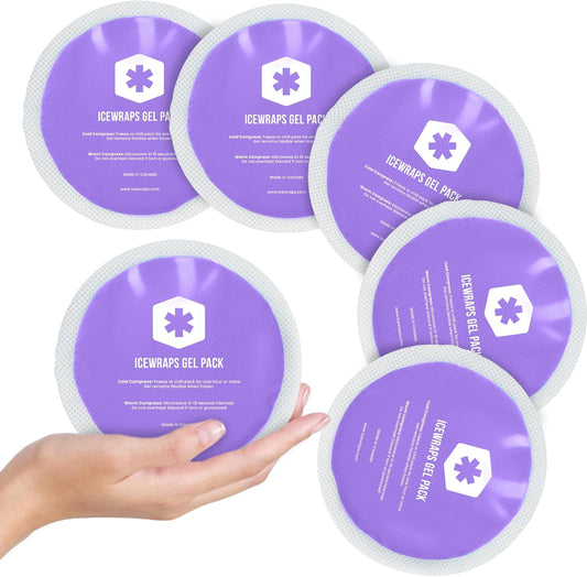 ICEWRAPS Reusable Hot & Cold Gel Packs for Pain Relief - for Injuries, Surgery, Toothache (5-Pack/Purple- with Cloth Backing)