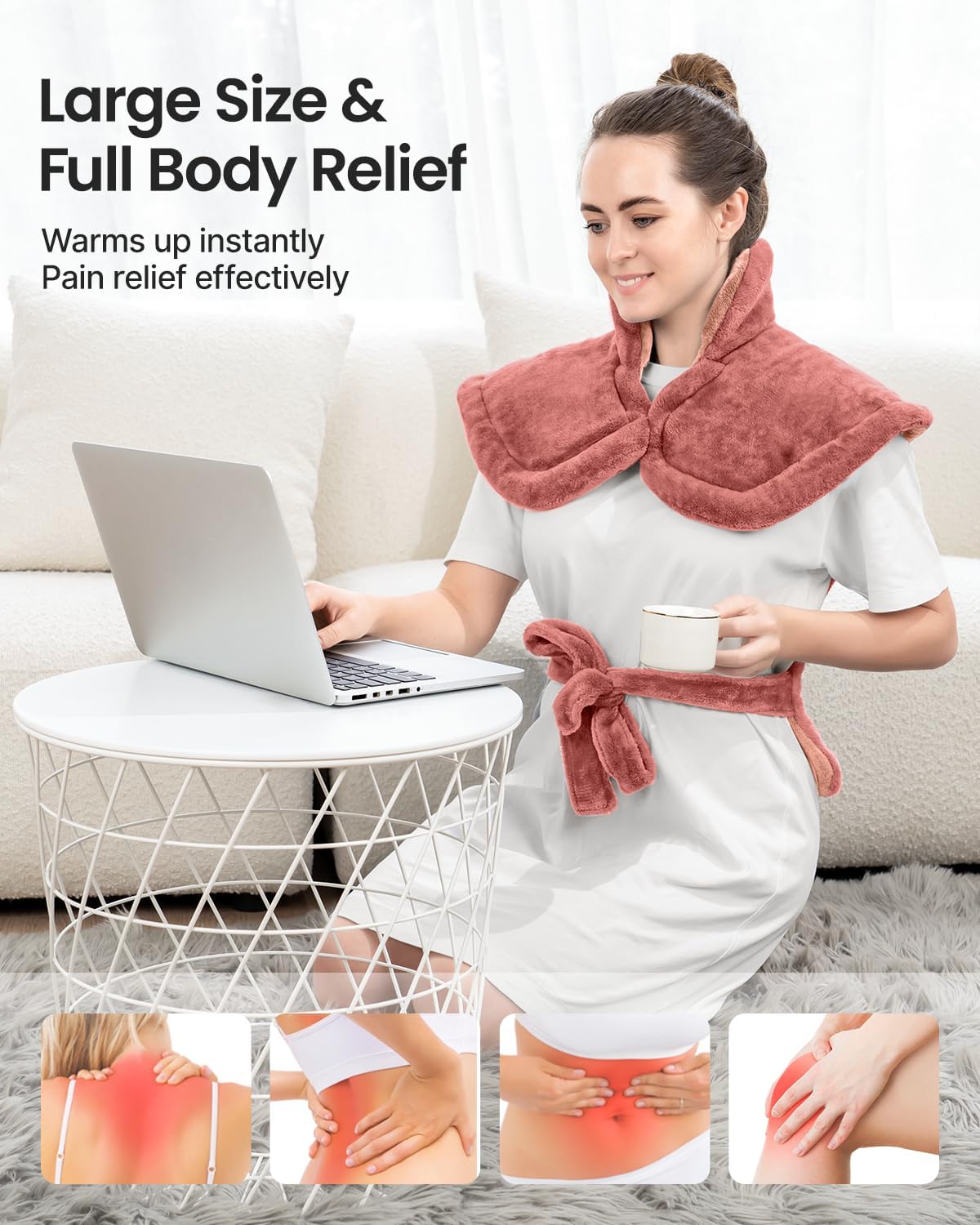 RENPHO Electric Heating Pad for Back Pain Relief, Birthday Christmas Gifts for Women Men Mom Dad Seniors, FSA Eligible, Heat Pad for Neck and Shoulders, Fast Heating, 24"x33", ETL Certified, Pink