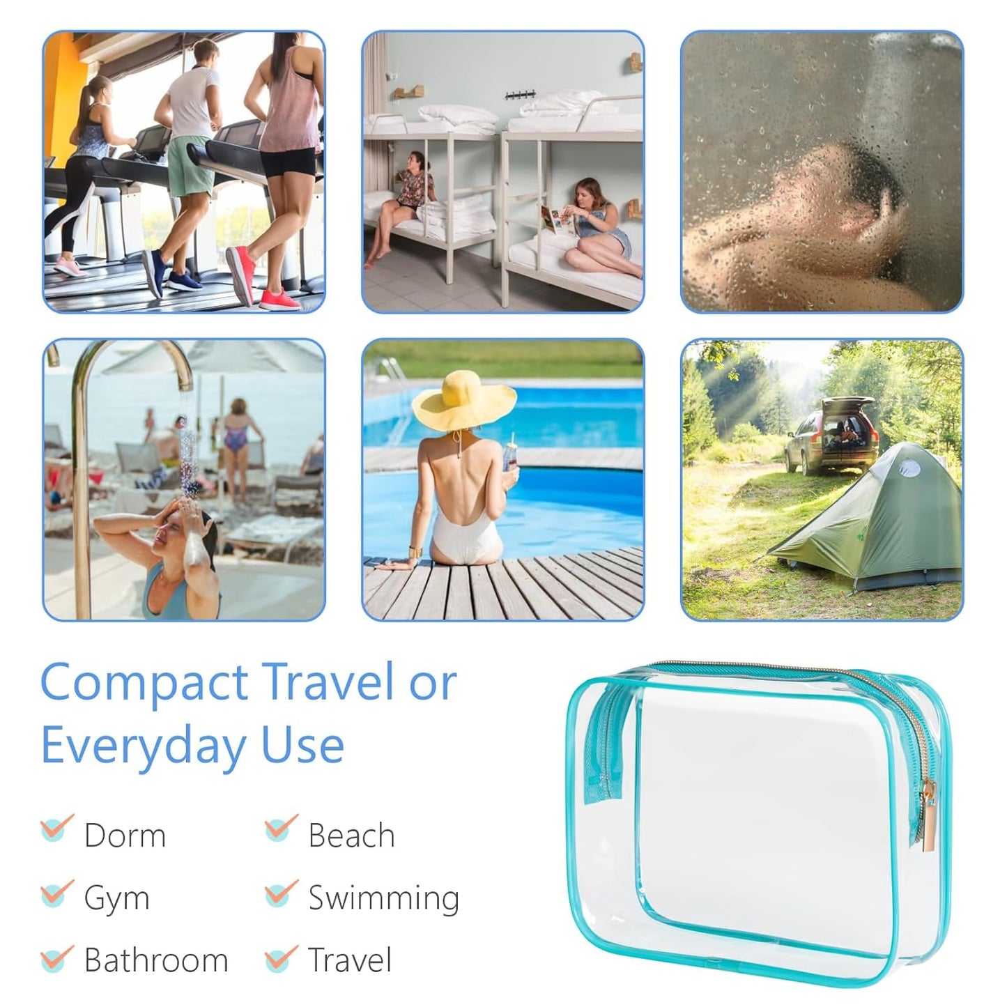 PACKISM Clear Makeup Bag - 3 Pack TSA Approved Toiletry Bags Clear Toiletry Bags for Traveling, Airport Carry on Compliant Bag, Green