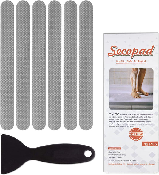 Non-Slip Bathtub Stickers,24 PCS Safety Bathroom Tubs Showers Treads Adhesive Decals Scraper (Gray)