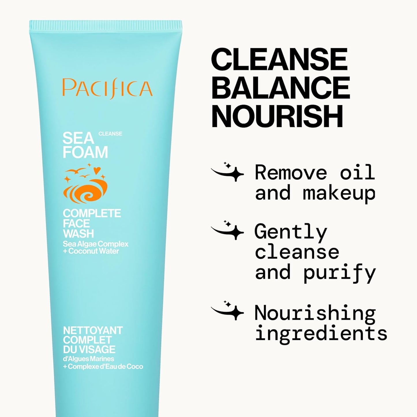Pacifica Face Wash - Sea Foam Mini Travel Size, Skincare, Daily Gentle Foaming Cleanser, Makeup Remover, Face Cleanser, Skin Care, For Combination and Oily Skin, Vegan, 1.4 fl oz (1 Count)