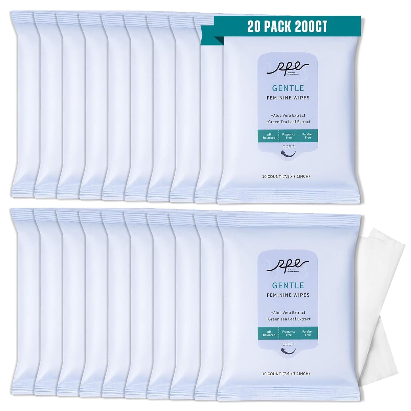 Large Feminine Wipes for Women, pH Balanced Soft Gentle Soothing Unscented Flushable Personal Hygiene Wipes for Intimate Period Care Portable to Go Sensitive Sanitary Wipes Travel (10ct, Pack of 20)