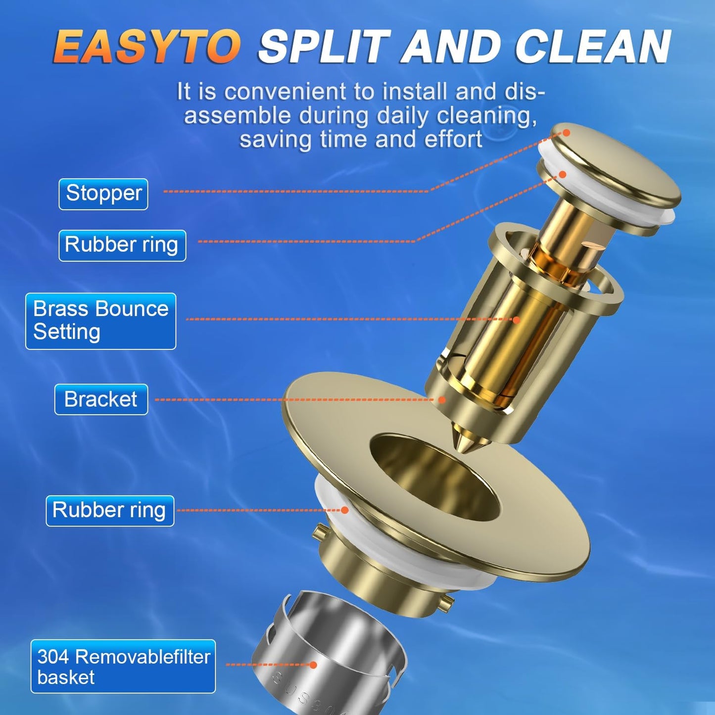 Sink Stopper Hair Catcher, Pop-up Sink Drain Strainer with Removable Stainless Steel Strainer Basket Hair Catcher, Bathroom Sink Strainer for Bathroom Sink Stopper Replacement (Brushed Gold)