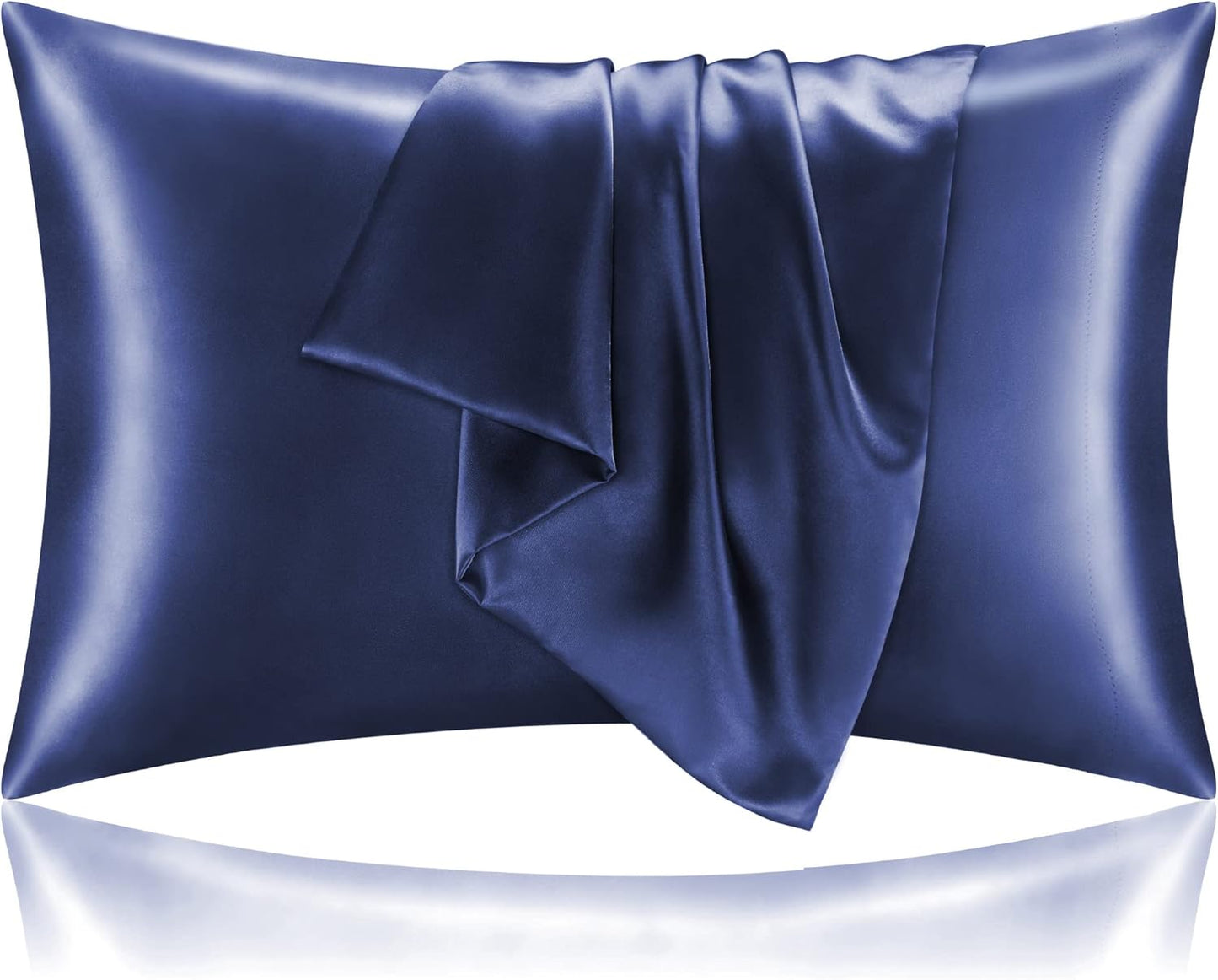 BEDELITE Satin Pillowcase for Hair and Skin, Super Soft and Cooling Similar to Silk Pillow Cases 2 Pack with Envelope Closure, Gift for Women Men(20"x36" King Size, Navy)