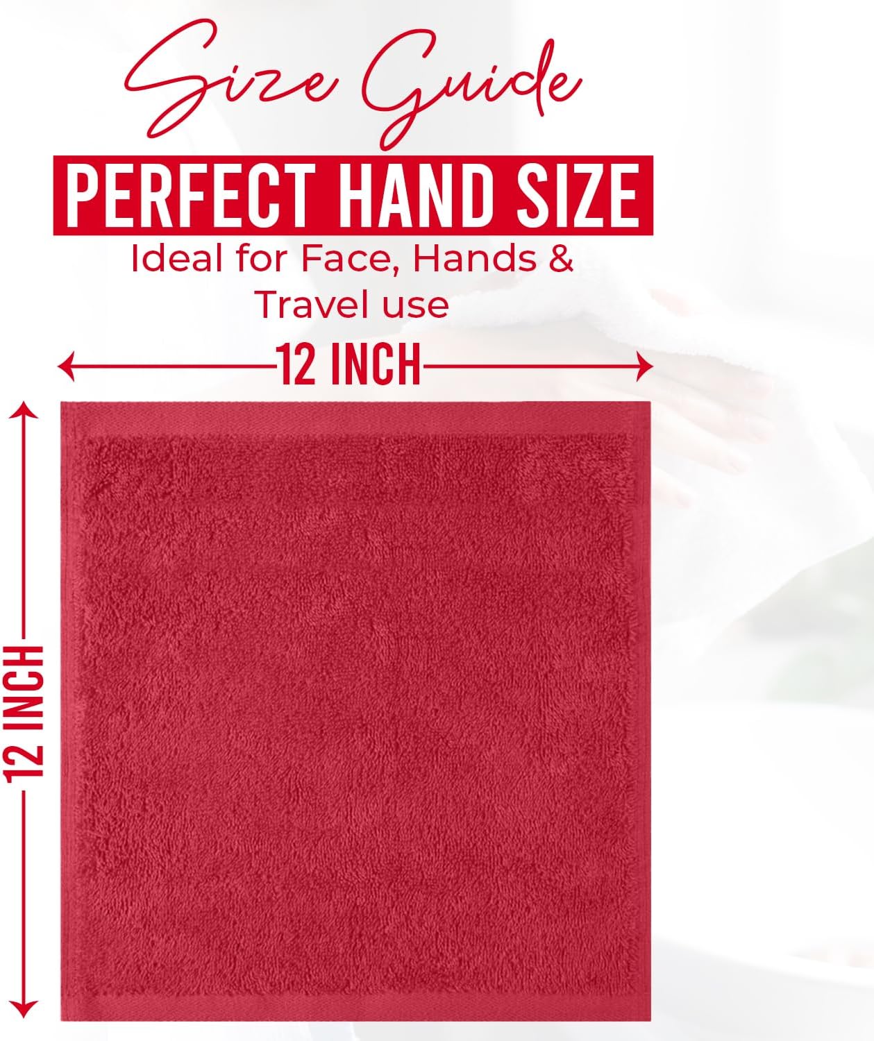 DAN RIVER 100% Cotton Wash Cloths 12 Pack [12x12] Soft & Absorbent Bath wash Cloths, Gym, Hotels & Spa Perfect for Everyday Use Fingertip Towels, Red