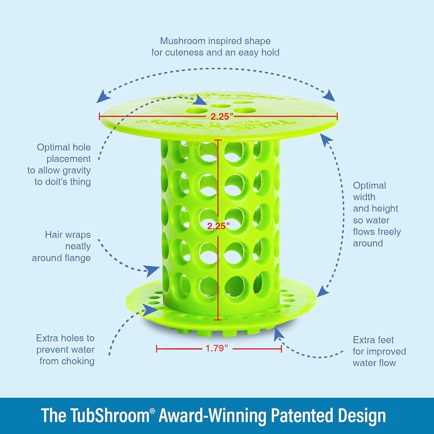 TubShroom Tub Drain Hair Catcher Strainer, Green – Drain Protector and Hair Catcher for Bathroom Drains, Fits 1.5” – 1.75” Bathtub and Shower Tub Drains