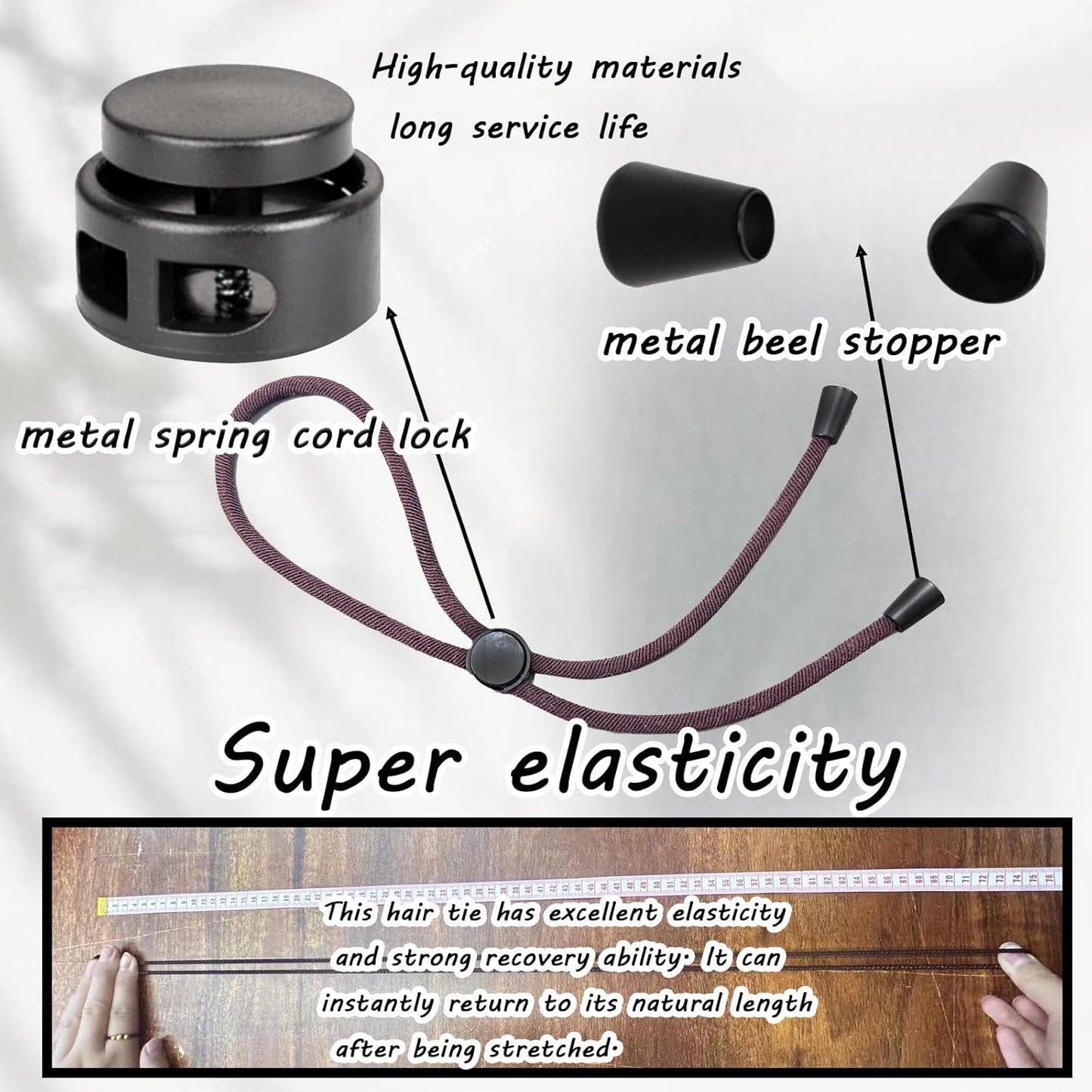 6pcs Brown Adjustable Hair Ties - Long, Extra Length Scrunchies for Thick Hair, Afro Puffs & Ponytails - One Handed Use