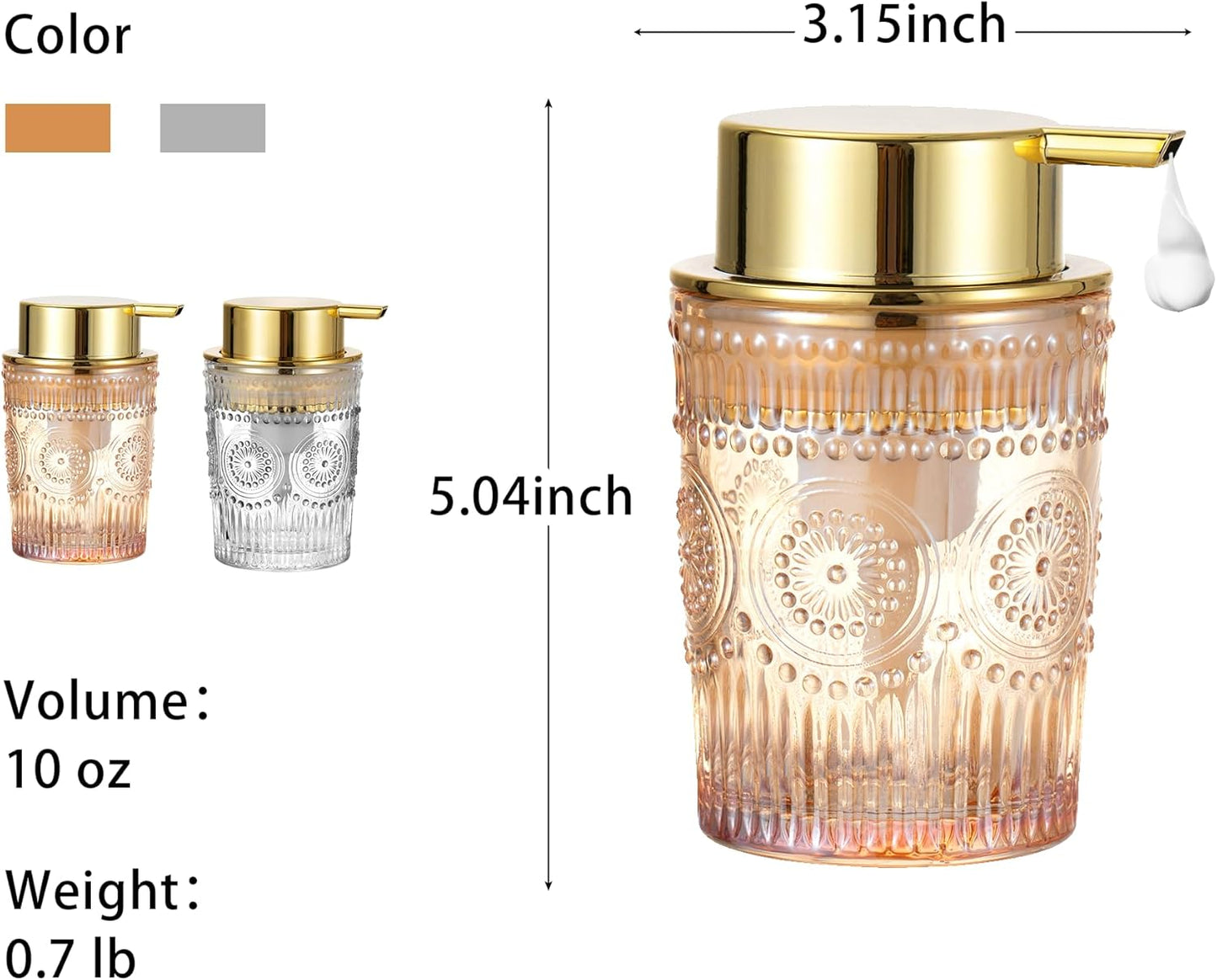 Foaming Hand Soap Dispenser, Glass Foam Toothbrush Holder, Refillable Liquid Lotion Dispenser (S-Gold-Lotion)